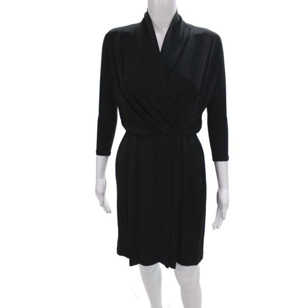 Max Mara Womens Black Wrap Dress V-Neck 3/4 Sleeve Short Viscose Size 38